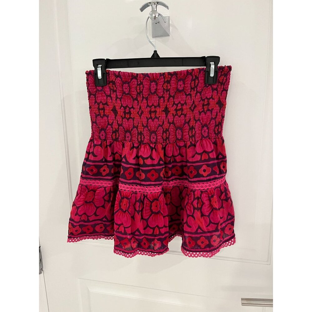 Pink Patterned Smocked Mini Skirt